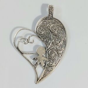 Large Silver Heart Baby Boy Love Pendant Mothers Day